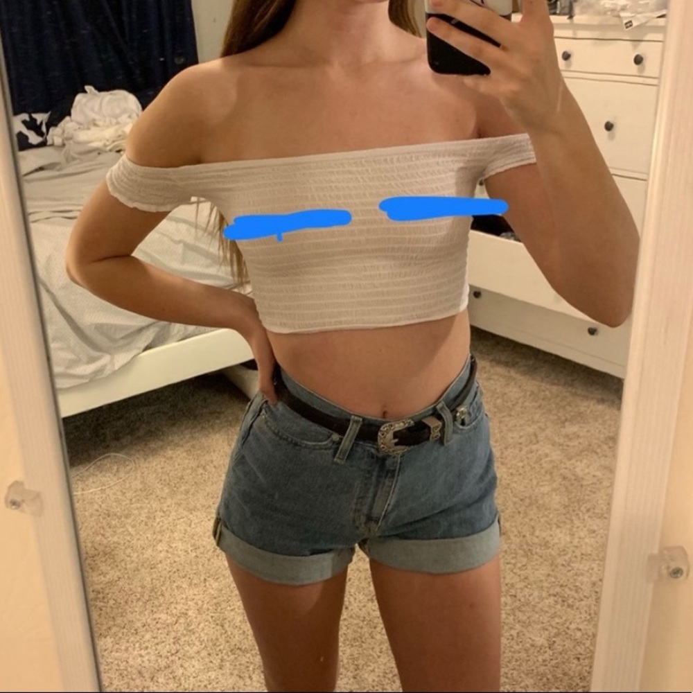 AE Off The Shoulder Smocked Crop Top